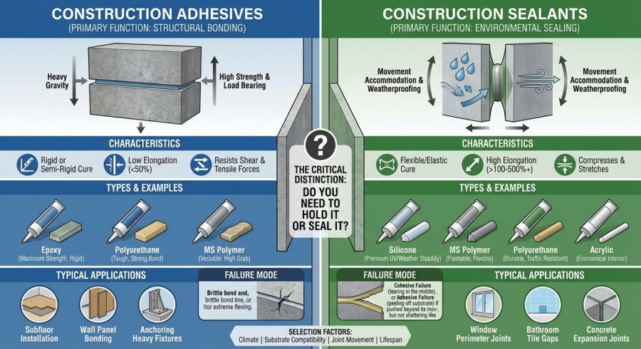 Adhesive vs sealant comparison diagram