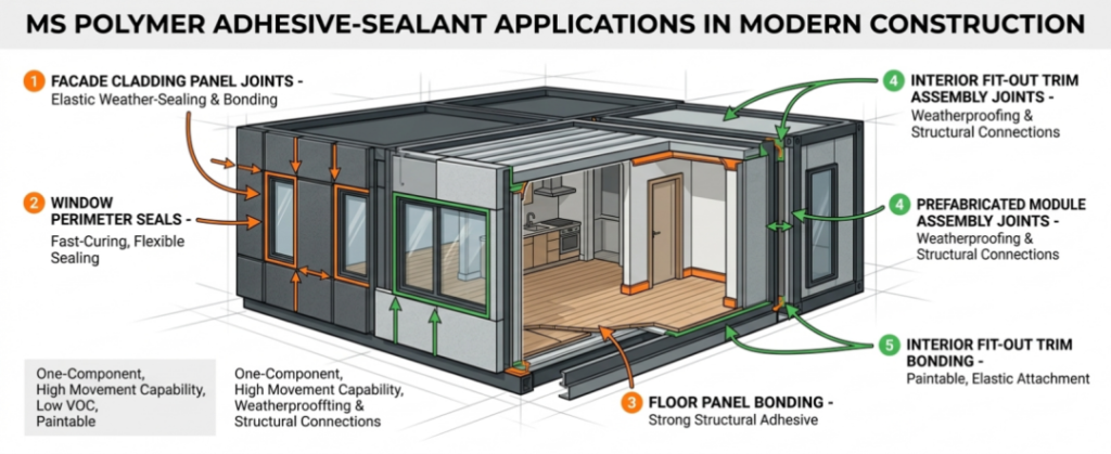 MS polymer adhesive applications in prefabricated and facade construction diagram