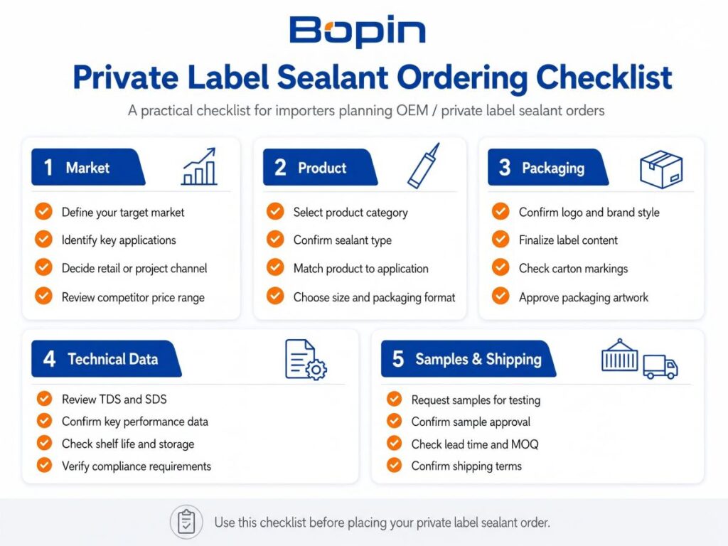 Private label sealant ordering checklist for importers