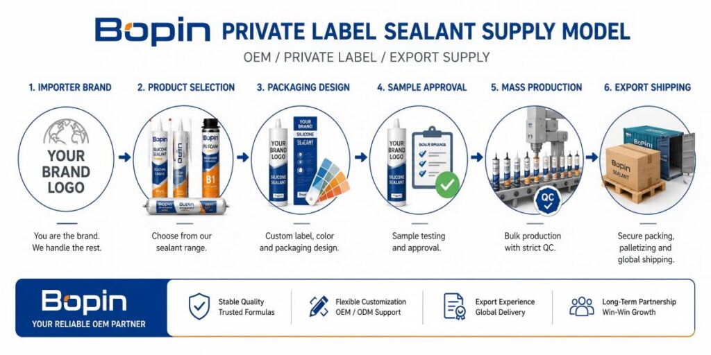 Private label sealant supply process for importers