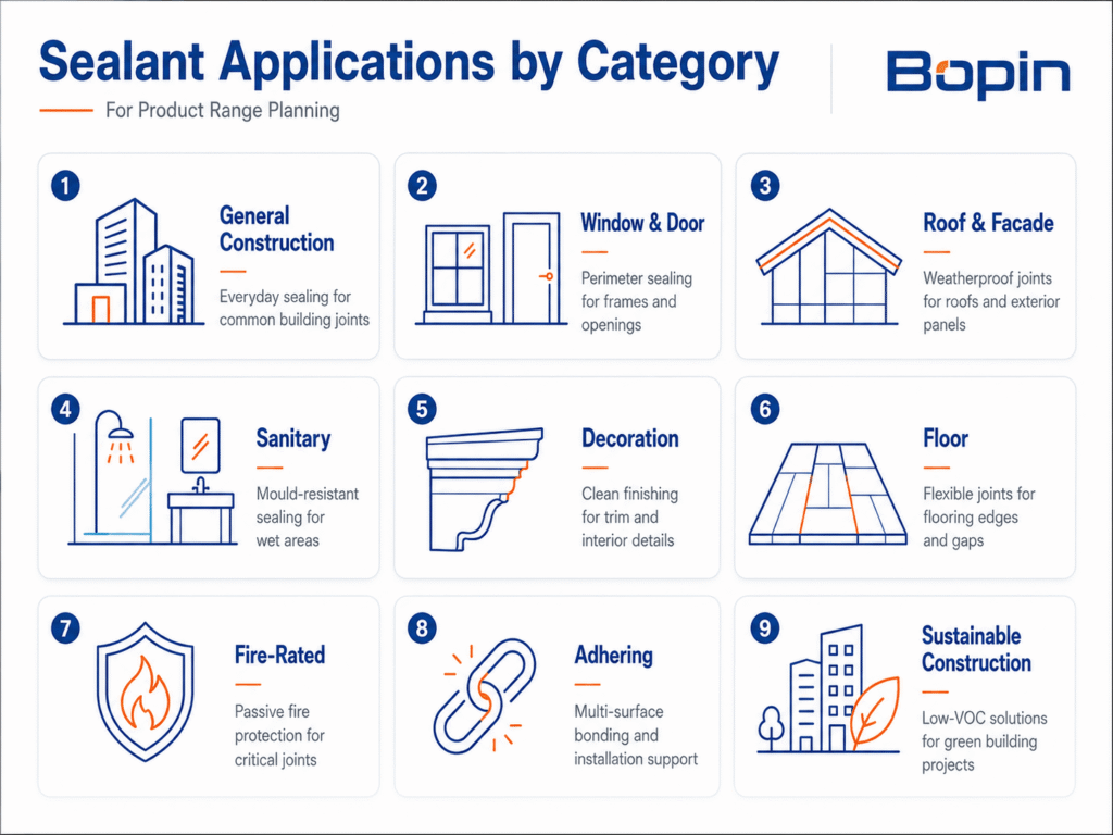 Sealant application categories for product range planning