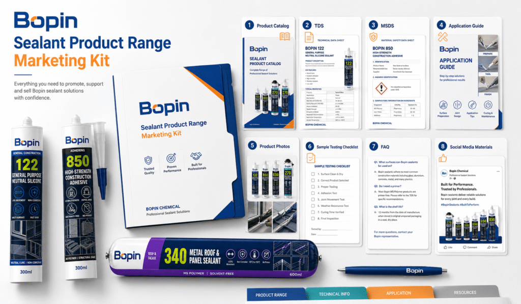 Sealant product range marketing kit for distributors