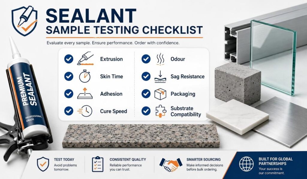 Sealant sample testing checklist before bulk ordering