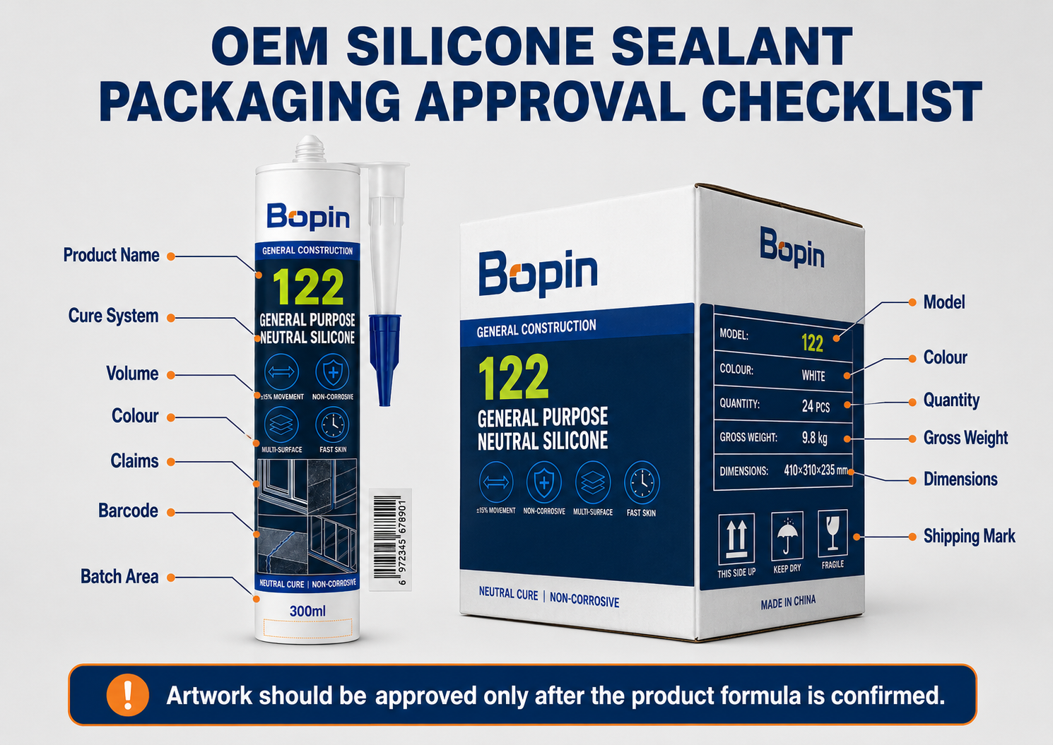 OEM silicone sealant cartridge and carton approval checklist