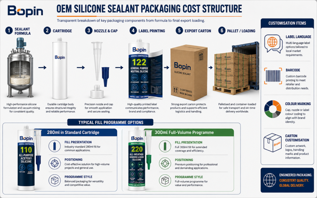 OEM silicone sealant packaging and customisation cost structure